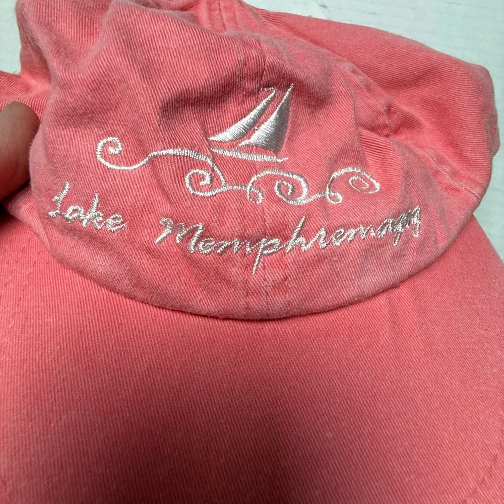 Lake Memphremagog‎ Vermont Slideback Hat Pink One Size Adjustable Embroidered